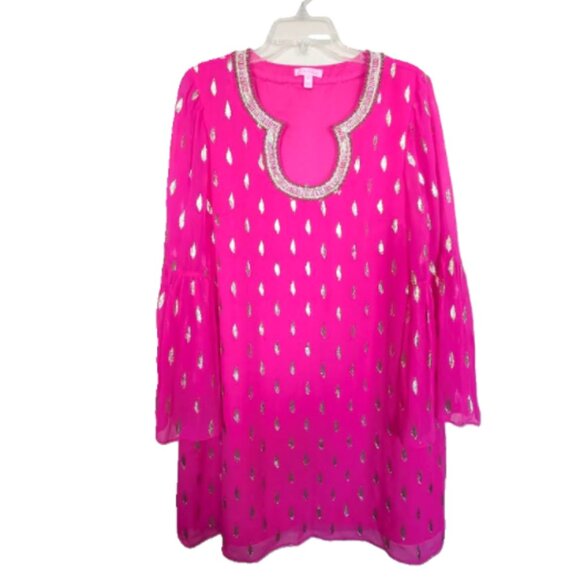 NWOT Lilly Pulitzer Amory Silk Dress in Raz Berry Diamond Metallic Clip - Picture 5 of 10